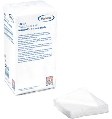 Obrázek produktu pro MaiMed nesterilní vlněné kompresy 6 vrstev 100 kusů 7,5 x 7,5 cm