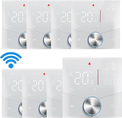 Produktbild von 8X Smart Tuya WiFi-Thermostat, Digital LED Raumthermostat Sprachsteuerung Wandthermostat fuer 3A Warmwasserbereitung Fussbodenheizung mit dimmbarer Lichtfarbe programmierbarer kompatibel mit Tmall Genie, Amazon Google Home,Weiss