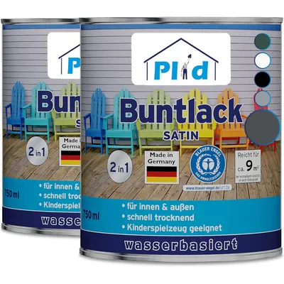 Produktbild von Plid MöbellackBuntlack Außen 1.5l - Anthrazitgrau, für ca. 18m² - Holzfarbe außen & innen - Holzlack Außen wetterfest - Holzschutzfarbe Aussen & Innen