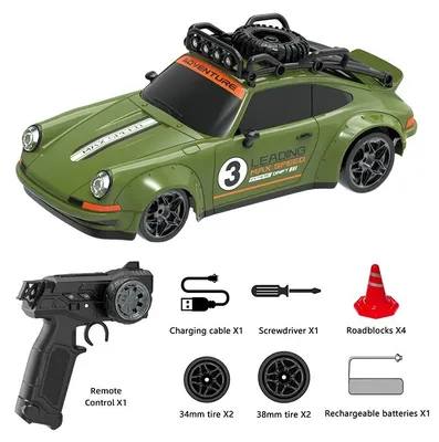 Zdjęcie produktu dla Samochód do driftu, sterowany radiowo - skala 1:18 - 2,4 GHz - prędkość 15 km/h - funkcja driftu - czas jazdy 30 minut - kolor zielony