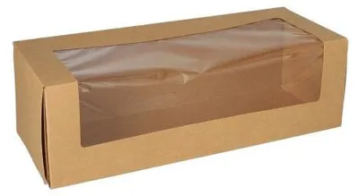 Produktbild von 100 Tortenkartons mit Deckel eckig 10 cm x 32 cm x 12 cm mit Sichtfenster aus PLA