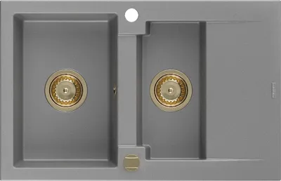 Produktbild von Mexen Gaspar 1,5-Becken-Granitspüle mit Abtropffläche 737 x 475 mm, Grau, Siphon Gold - 6507731505-71-G
