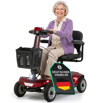 Produktbild von eFlux Mobility M1 Elektromobil | Elektro Senioren Roller - E-Scooter - Tiefeneinstieg - Schwenksitz - Einhand Steuerung - Klappbar - 20 km (Rot)
