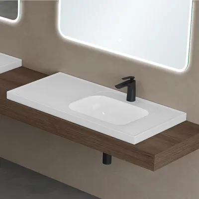 Immagine prodotto di doporro Lavabo da Incasso Rettangolare con Vasca Integrata 100 cm in Marmoresina Bianco Lucido Colossum3601-800