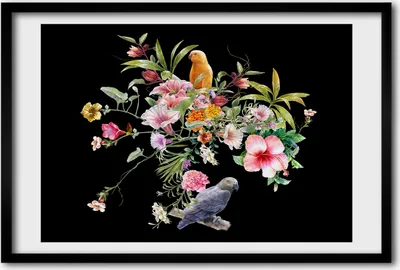 Produktbild von Bild 60x40 MDF-Rahmen, Wandkunst Blumen und Vögel