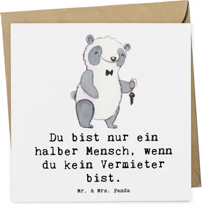 Produktbild von Mr. & Mrs. Panda Klappkarte Vermieter Herz - Weiß - Geschenk, Glückwunschkarte, faltkarte, Grußkarte, doppelkarte, anlasskarte