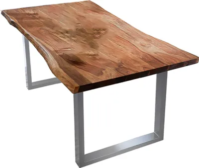 Produktbild von KAWOLA Esstisch LORE 180x90cm massiv mit Baumkante Nussbaumfarben Fuß silber