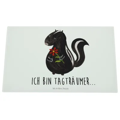 Produktbild von Mr. & Mrs. Panda Glas Schneidbrett Stinktier Blume - Weiß - Geschenk, Hackbrett, Skunk, Glasschneidebrett, Raubtier, Schneidebrett Aus, Schneidplatte, Träume, Wildtier