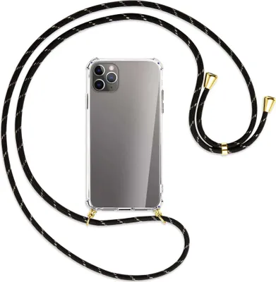 Produktbild von Handykette Backcover-Schutzhülle mit Band (Metall goldfarben) für Apple iPhone 11 Pro Max - schwarz/gold