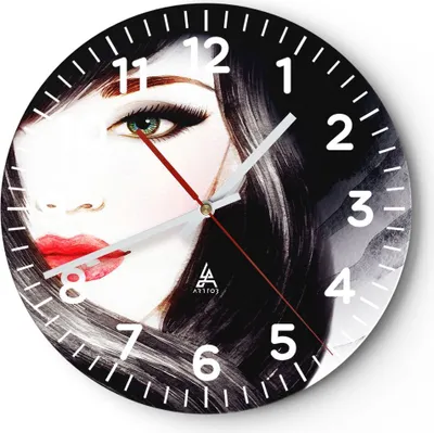Produktbild von Wanduhr - Rund - Glasuhr - Frau Gesicht - 30x30cm - Schleichendes Uhrwerk - Lautlos - zum Aufhängen bereit - Dekoration Modern - Wanddekoration aus Glas - C4AR30x30-3779