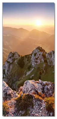 Produktbild von Wallario selbstklebende Türtapete 100 x 220 cm - Berglandschaft mit Sonnenuntergang in der Slowakei - Abwischbar, rückstandsfrei zu entfernen