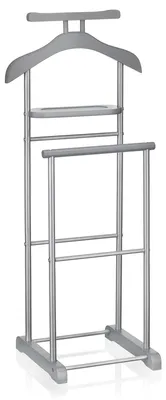 Produktbild von Herrendiener MEDINA, Grau - Kleiderständer mit Hosenbügel und Sakkohalter, Stummer Diener mit Ablage für Schmuck oder Uhren, Kleiderablage Schlafzimmer, MDF/Metall