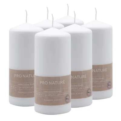Immagine prodotto di Candele Müller PRO NATURE Candele pressate Pillar - Candele bianche in stearina - Confezione da 6 candele pillar senza cera naturale e senza profumo 6,8x15 cm