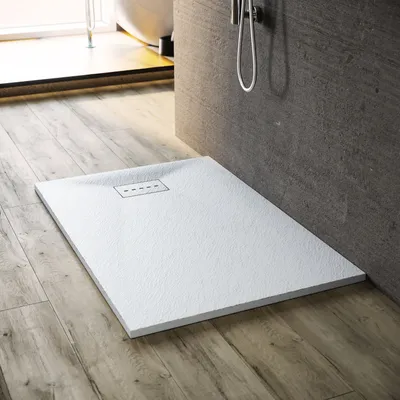 Produktbild von SONNI Badezimmer-Duschwanne 90x140 cm SMC quadratische extraflache Duschwanne Weiß Steinoptik inkl. Ablaufgarnitur