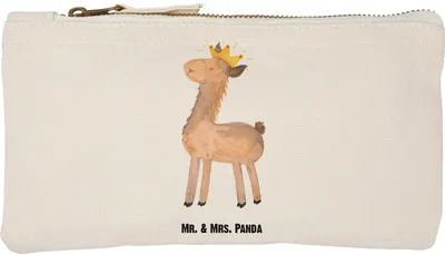 Produktbild von Mr. & Mrs. Panda Kosmetiktasche Lama König Größe S Klein - Weiß - Geschenk, Mama, Papa, Abitur, Lamas, Kulturtasche, Stoffbeutel, pencil case, Kulturbeutel, Pouch