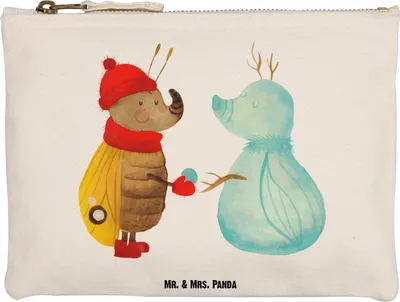 Produktbild von Mr. & Mrs. Panda Mäppchen Nachtfalter Schneemann Grösse XL Große - Weiß - Geschenk, Weihnachten, Kulturtasche, Schnee, Kosmetiktasche, Winterzeit, Schlampermäppchen