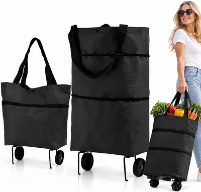 Imagen del producto de Bolsa de compra plegable con ruedas, carrito de compra plegable 2 en 1, color , ideal para hacer la compra