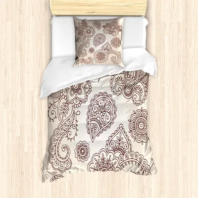 Produktbild von ABAKUHAUS Blumen Mantele, Monochrome Paisley Doodle, Milbensicher Allergiker geeignet mit Kissenbezügen, 135 cm x 200 cm - 80 x 80 cm, beige Braun
