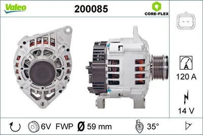 Produktbild von VALEO 200085 Lichtmaschine Generator LiMa 120A 14V für RENAULT CLIO II (BB0/1/2, CB0/1/2) KANGOO (KC0/1) MASTER II Kasten (FD) KANGOO Express (FC0/1)