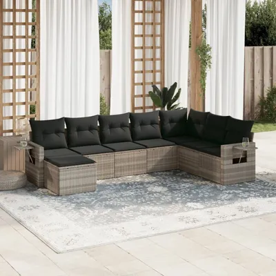 Produktbild von "2026 Promotion" 8-tlg. Garten-Sofagarnitur/Terrassenmöbel - mit Kissen - Hellgrau Poly Rattan - Gartenmöbelset CC12218