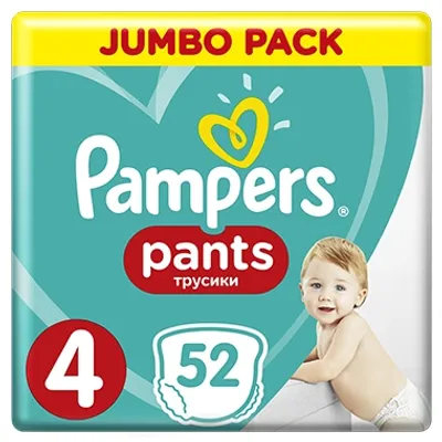 Obrázek produktu pro $ Plenky Pampers Pants 4 (9-15kg+) 52 kusů