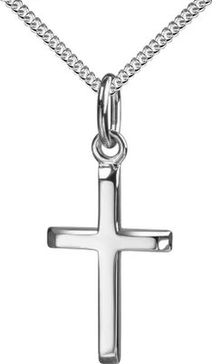 Produktbild von Anhänger-Kreuz Silberkreuz für Damen, Herren und Kinder mit abgeflachten Kanten als Kettenanhänger mit Panzer-Kette 925 Sterling Silber mit Schmuck-Etui
