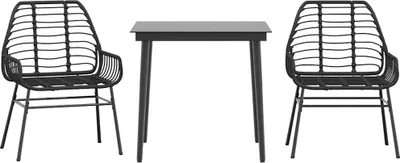 Immagine prodotto di vidaXL set da pranzo da giardino a 3 pezzi in polyrattan nero in vetro