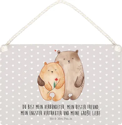 Produktbild von Mr. & Mrs. Panda Schild Bären Liebe DIN A5 - Grau Pastell - Geschenk, Beziehung, Kuscheln, Verknallt, Freundin, Bär, wandtafel, Deko Wandbild, Hochzeitstag, Türschild