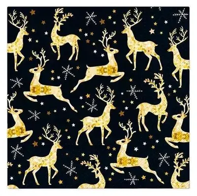 Immagine prodotto di Tovaglioli natalizi Golden Reindeer Charm 33x33 cm (20 pezzi)