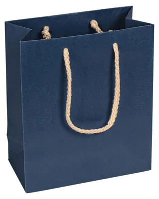 Produktbild von Papiertragetaschen, Dunkelblau, 16 x 19 x 8 cm, Baumwollkordel - 12er Pack