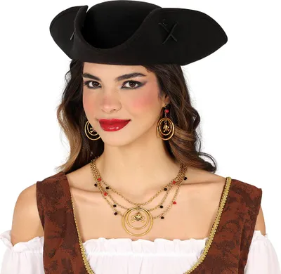 Produktbild von Piratenset Halskette Ohrringe Karneval Kostüm Zubehör Mottoparty Spiele Schmuckset Abenteuer Piratenschmuck Kapitän Rollenspiel, Farbe: Gold