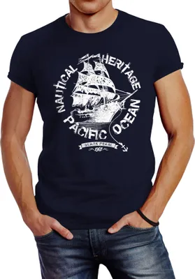 Produktbild von Herren T-Shirt Segelschiff Piratenschiff Slim Fit Neverless® navy S