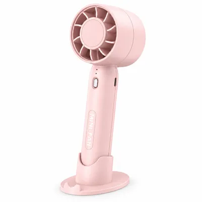 Produktbild von Mini Handventilator mit Standfuß – Akku Ventilator, 3 Stufen, leiser bürstenloser Motor, Hand- & Tischventilator, tragbar – Rosa