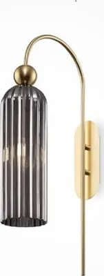 Produktbild von Moderne Wandleuchte Antic, MOD302WL-01GR, 1-flammig, Metallrahmen, Farbe der Beschläge -Gold, Farbe der Lampenschirms- Grau, für Küche, Schlafzimmer
