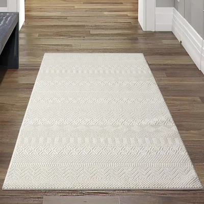 Obrázok produktu pre Recycelový koberec s vysokým nízkym efektom - malý cik cak krížový vzor krémová veľkosť - 80 x 150 cm