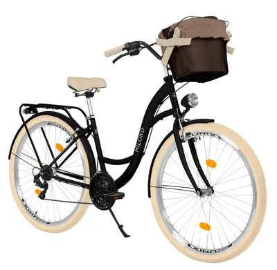Produktbild von MILORD Damenfahrrad Citybike Komfort Mit Metallkorb Hollandrad Fahrrad, 28 Zoll, 21-Gang, Schwarz-Creme