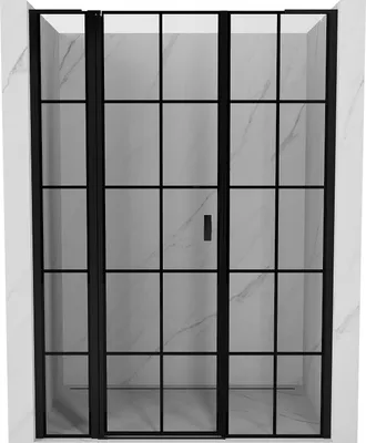 Produktbild von Mexen Mist L Duschdrehflügeltür links 145 cm, schwarzes Gitter, schwarz - 8A4L-145-001-70-77-L