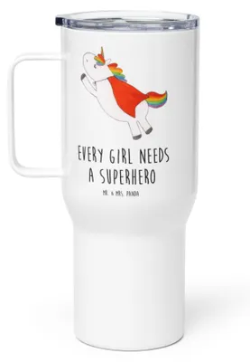 Produktbild von Mr. & Mrs. Panda Edelstahlbecher Einhorn Super - Weiß - Geschenk, Thermobecher, thermosbecher, Freundin, Kaffee-Thermobecher, Superheld, Kaffee-to-go-Becher, To-Go-Becher
