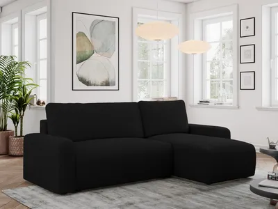 Produktbild von Boucle Stoff, Boucle Couch, Sofa mit Schlaffunktion und Bettkasten, Schlafsofa Boucle, Couchgarnitur Ecke Bettcouch, Boucle Stoff - ARGOS - Schwarz Boucle