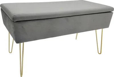 Produktbild von ECHTWERK Sitzbank Scarlett, Polsterbank mit Samtbezug, Aufbewahrungstruhe rechteckig, Schminkbank mit Stauraum, Metallbeine, 75 x 30 x 42 cm, Farbe:Grau