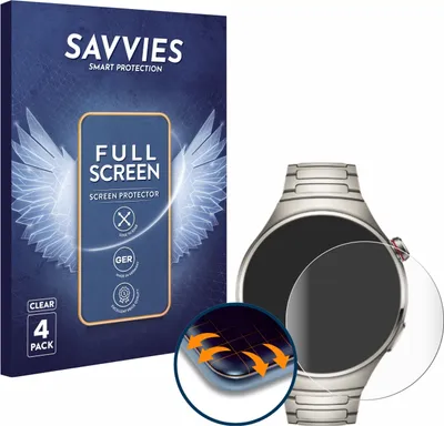 Produktbild von 4x Savvies Fullscreen Schutzfolie für Huawei Watch 4 Pro Displayschutz Folie Fullcover Klar Transparent