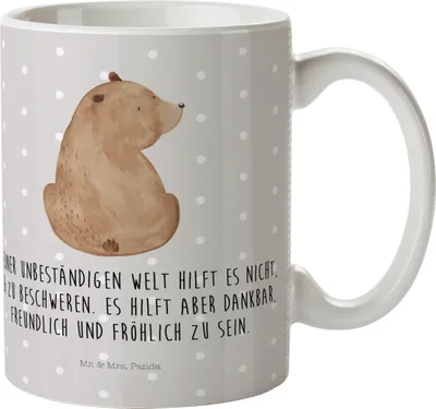Produktbild von Mr. & Mrs. Panda Pott Bär Schulterblick - Grau Pastell - Geschenk, Weisheit, Mehrwegbecher, Bären, Selbstachtung, Bärenliebe, Plastikbecher, Kindertrinkbecher, Teddy