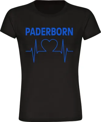 Produktbild von multifanshop Damen T-Shirt - Paderborn - Herzschlag, schwarz, Größe L