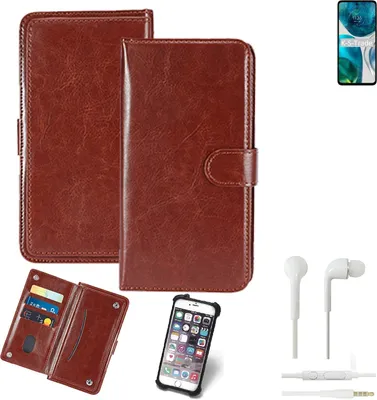 Produktbild von K-S-Trade 360° Hülle kompatibel mit Motorola Moto G52 inkl. Headphones braun Kunstleder Case BookCase WalletCase Kunstlederederhülle Handyhülle,