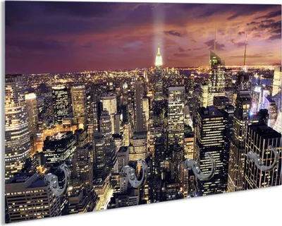 Produktbild von Wallario Handtuchhalter aus Glas, Motiv: New York bei Nacht - Panoramablick über die Stadt, 30 x 20 cm mit 4 Haken