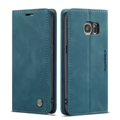 Immagine prodotto di Custodia Galaxy S7, Custodia retrò in Finto cuoio, tasche per carte, chiusura magnetica, custodia con funzione stand per Samsung Galaxy S7 Blu