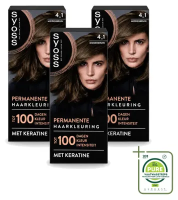 Produktbild von 3 x SYOSS Permanente Haarkleuring 4-1 Mittelbraun mit Keratin - Großpackung - 3 Stücke