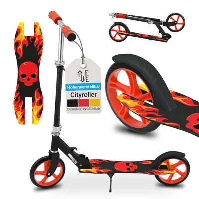 Produktbild von ArtSport Scooter Cityroller Fire - Big Wheel & klappbar - Kinder Roller Schwarz
