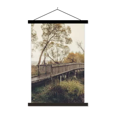 Produktbild von MuchoWow® Textilposter Herbst - Brücke - Bäume 60x90 cm mit schwarzem Rahmen - Poster Wohnzimmer