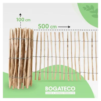 Produktbild von Haselnuss Holz-Zaun 100 x 500 cm mit 150 cm Pfosten | Lattenabstand 7-8 cm als Gartenzaun | Steckzaun Holzzaun | Robuste Zaunpfosten